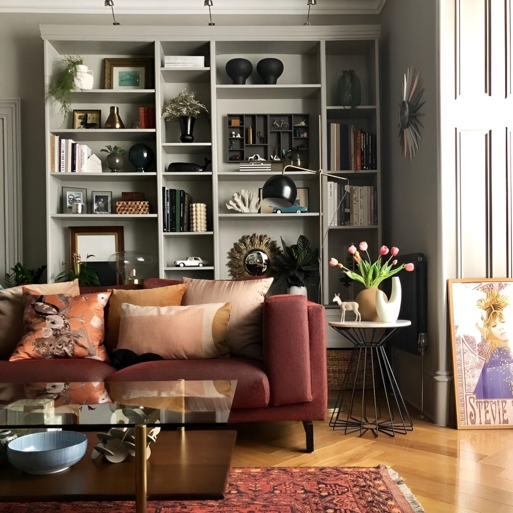 Bookshelf wealth in a living room by Decorilla designer, Sarah R.