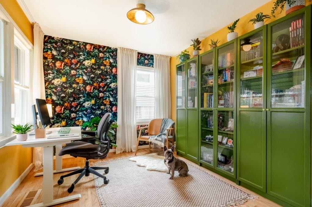 Bookshelf wealth in a maximalist home office by Decorilla designer, Jillian M.