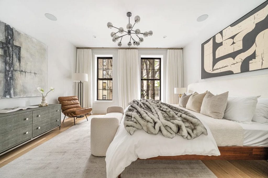 Contemporary bedroom with multiple types of textures by DECORILLA by Decorilla designer, Leanna S. 