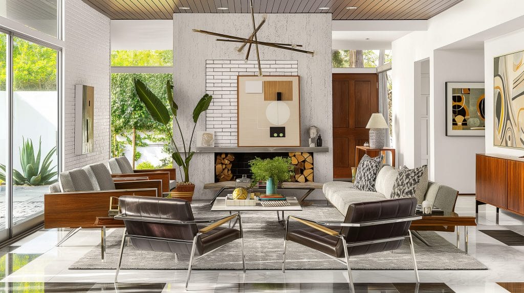 Mid century modern living room with interior texture by DECORILLA