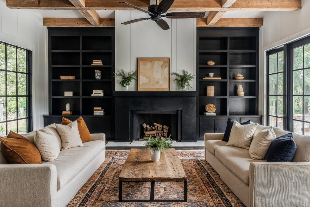 Contemporary rustic sitting room with fireplace by DECORILLA