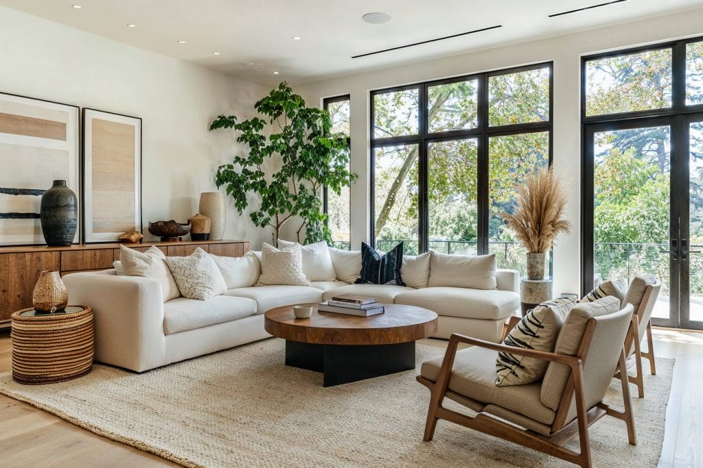 Modern organic neutral sitting room by DECORILLA