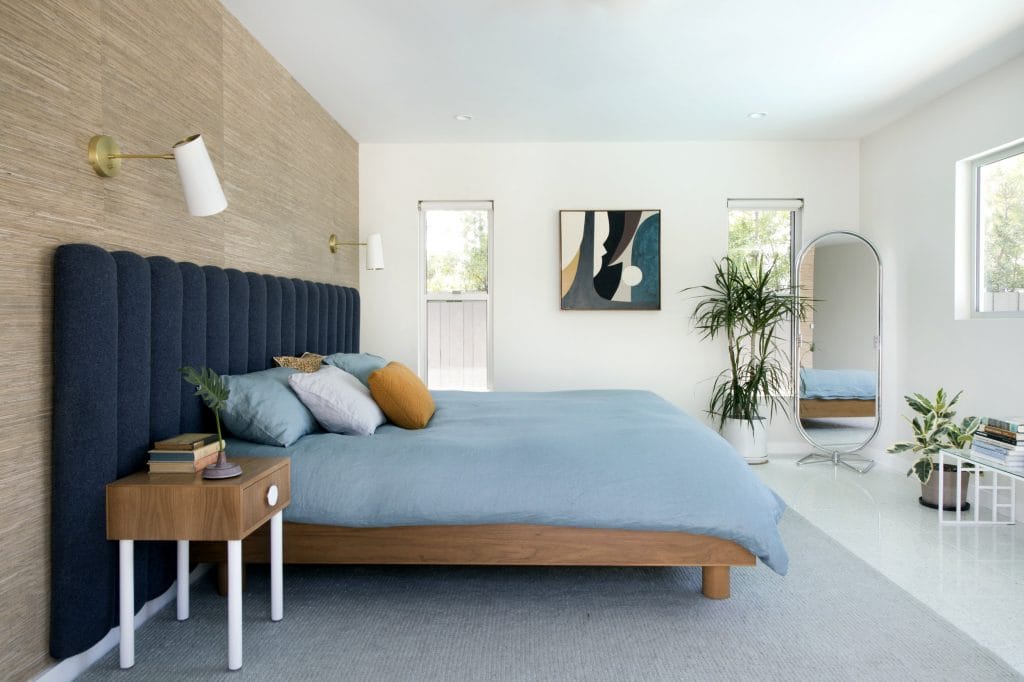 Modern peaceful bedroom decor by DECORILLA designer Jamie M