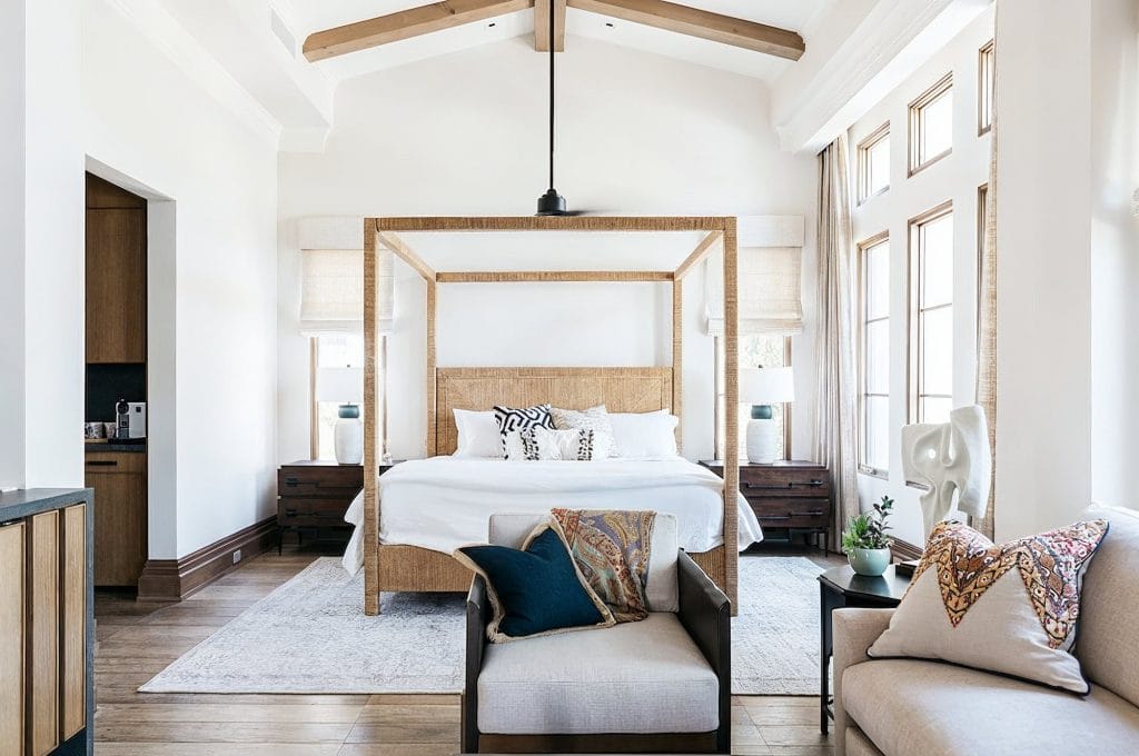 Transitional relaxing master bedroom suite by Decorilla designer, Carrie F. 