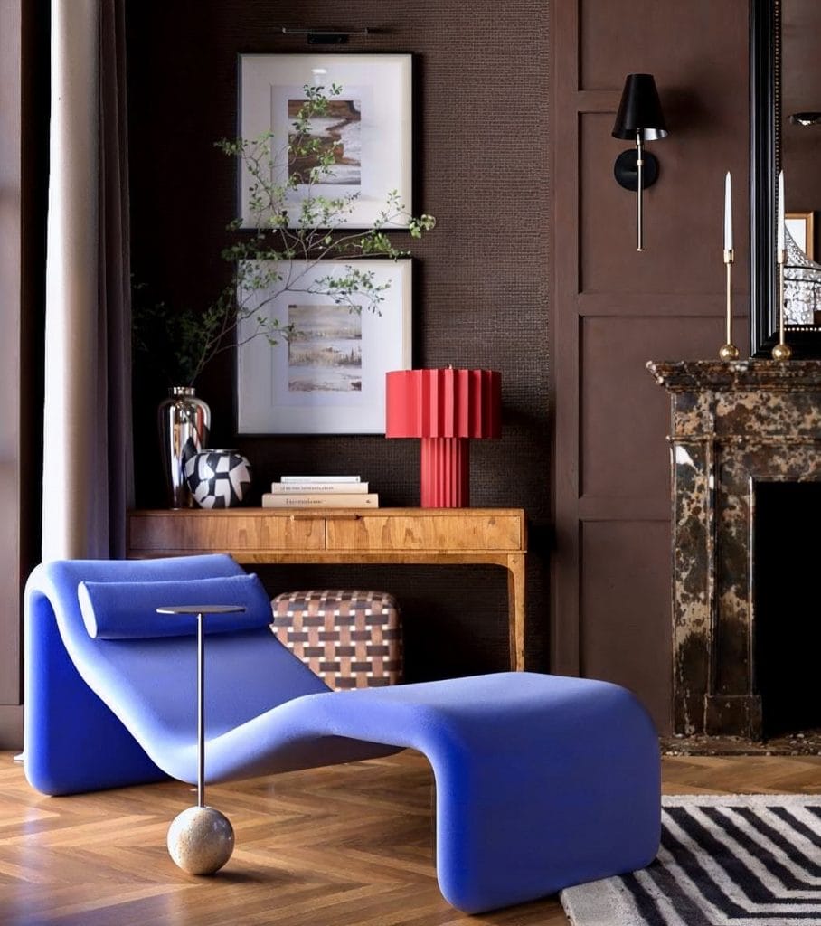 Deep mauve walls in an living room by Decorilla designer, Marya W.