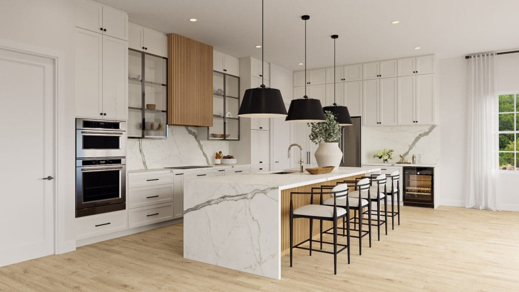 Clean lines and natural wood define this warm modern kitchen by Decorilla
