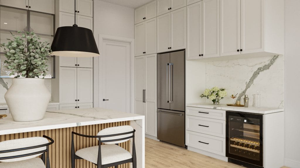Smart layout guides the warm modern kitchen interior by Decorilla
