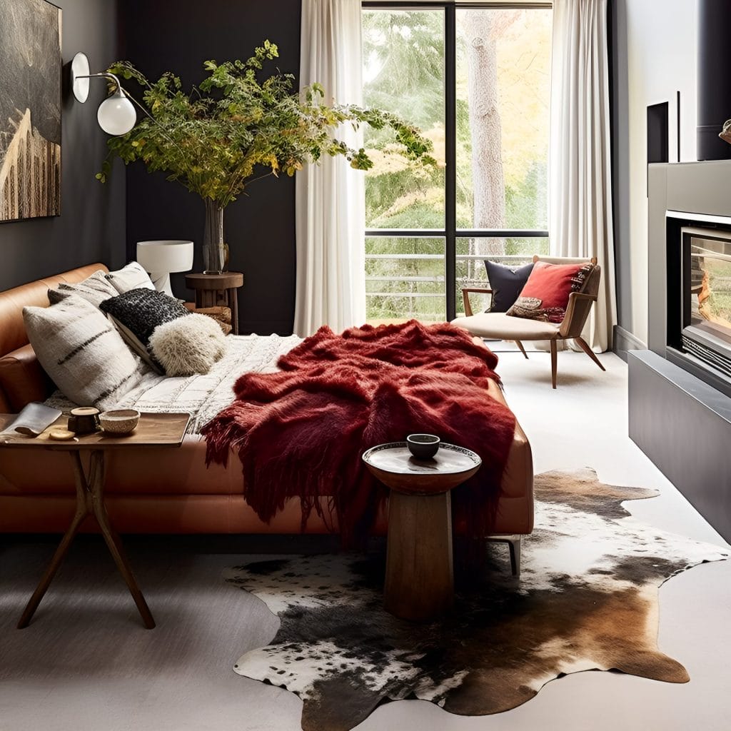 Cow print decor trend in a bedroom by Decorilla