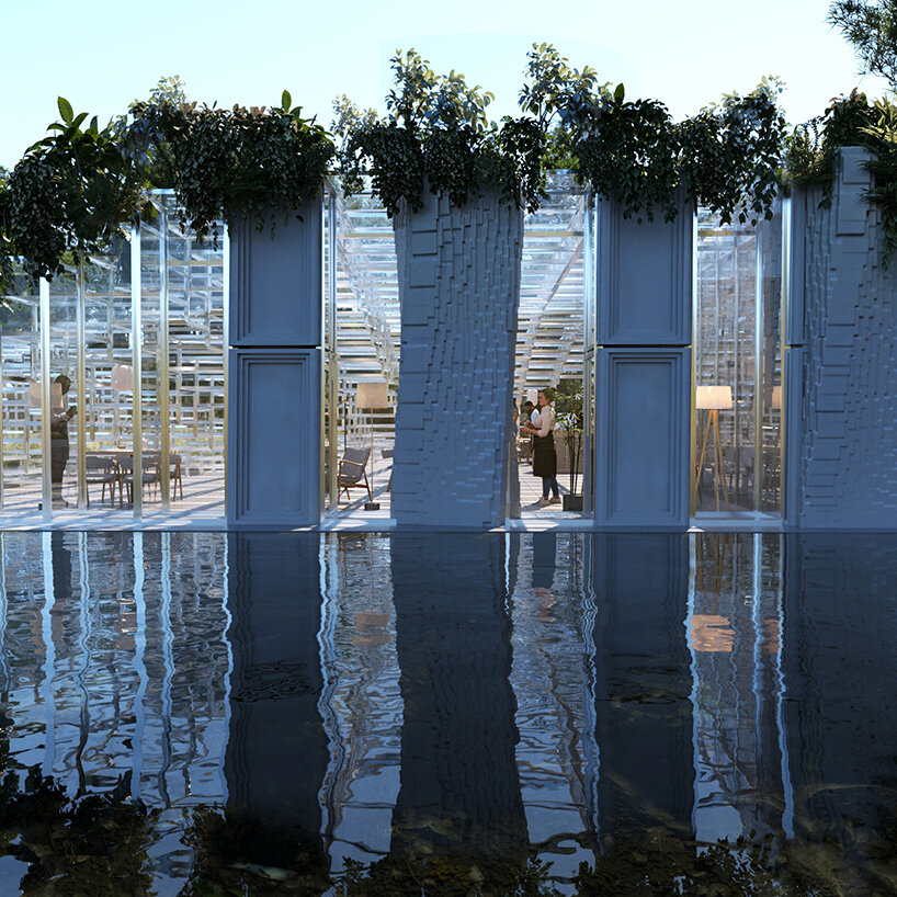 terraced stone and glass platforms shape shuai zhang's sculptural amphitheater in canada