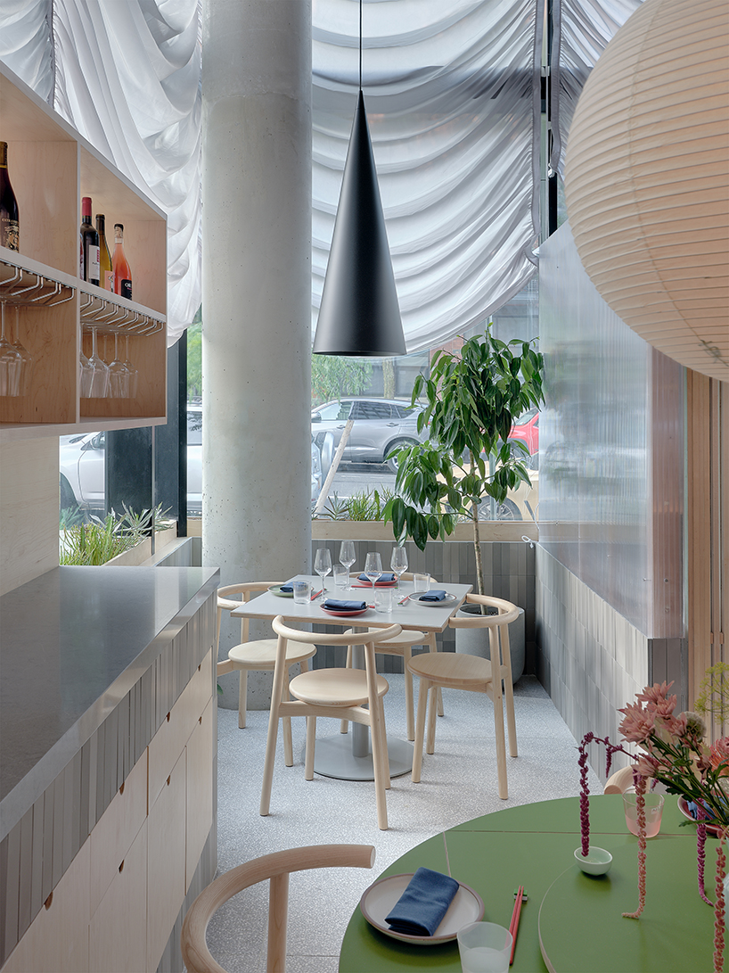 translucent curtains drape over polycarbonate walls at nin hao restaurant in brooklyn