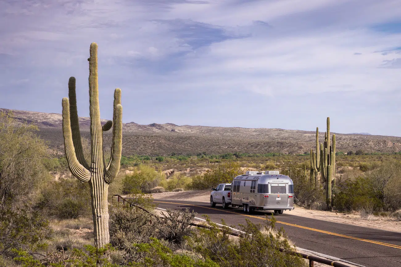 Outside of Frank Lloyd Wright Usonian Travel Trailer with Airstream