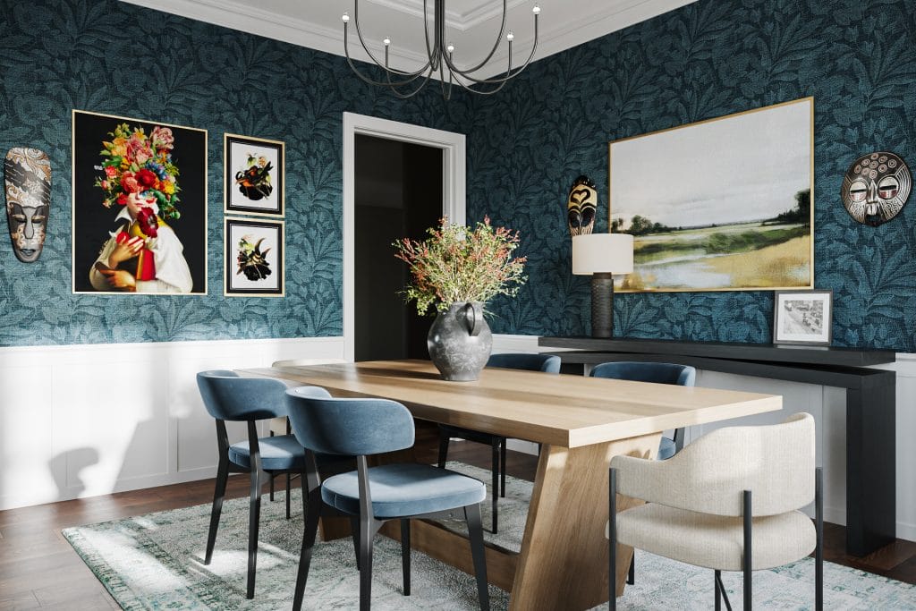Clean lines in a Craftsman style dining room interior design by Decorilla