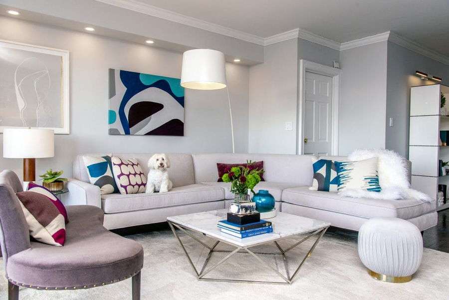 Chrome accents in a living room by Decorilla designer, Joyce T.