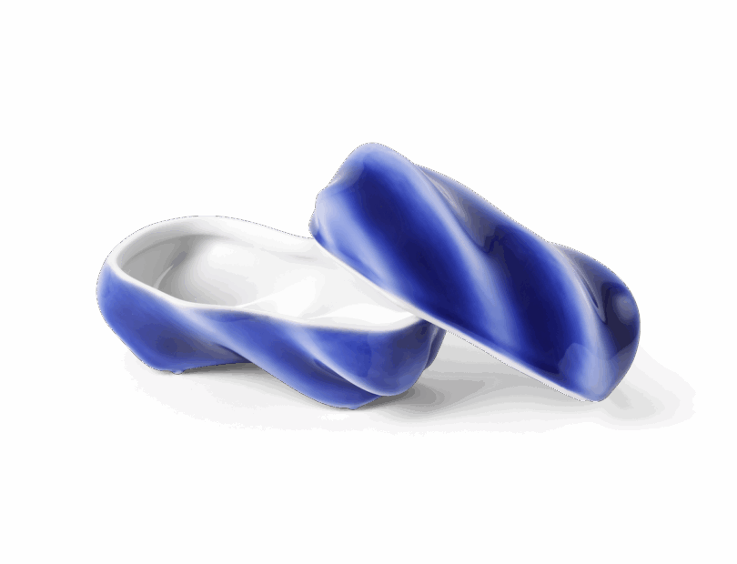 A single blue and white tray with lid isolated on a white background.