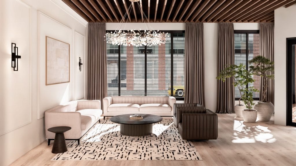 Upscale office decor in a waiting area by Decorilla