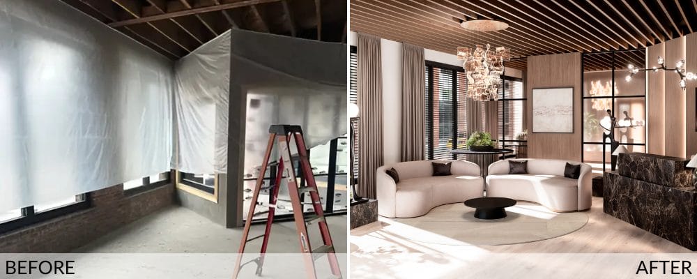Waiting room before and after design by Decorilla