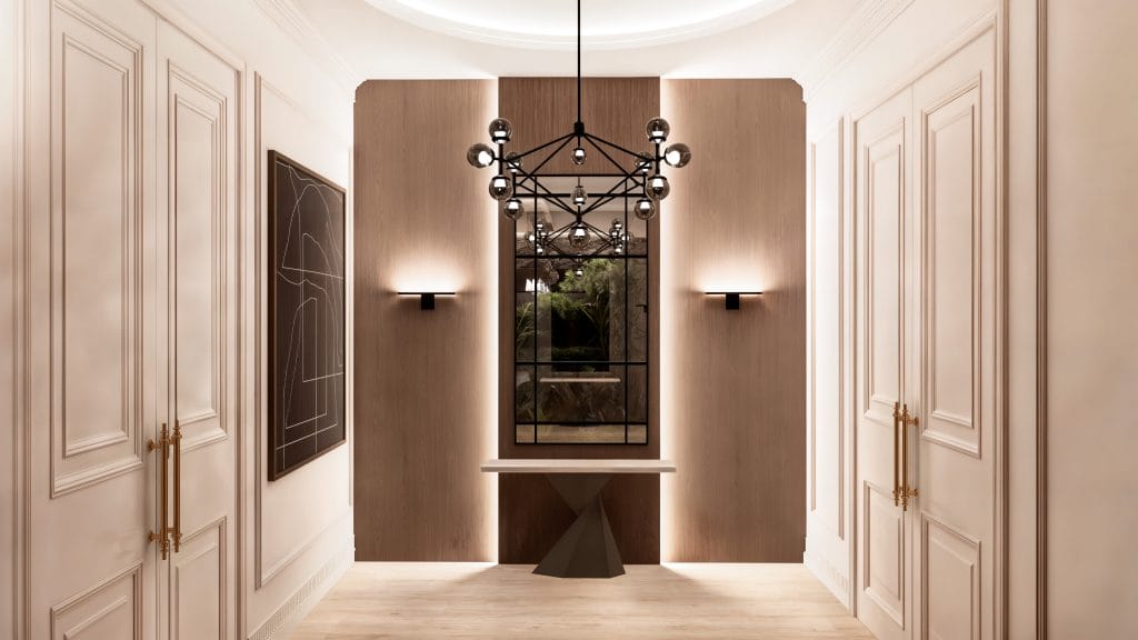Upscale employee lounge and office design by Decorilla