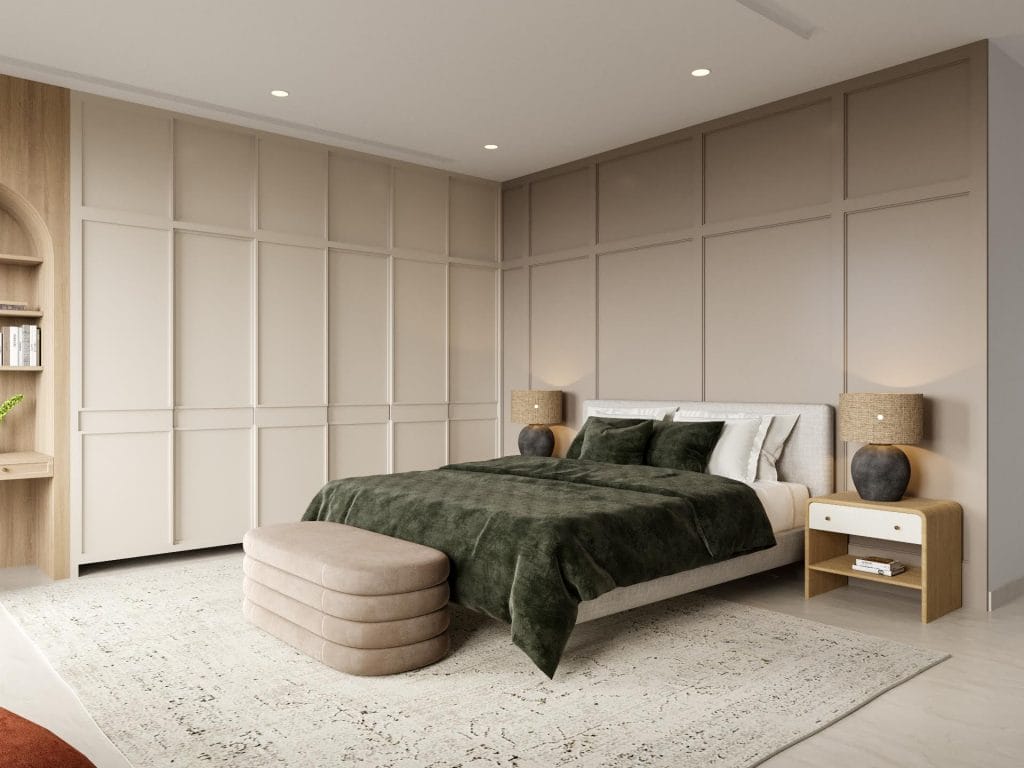 Modern neutral bedroom interior by Decorilla
