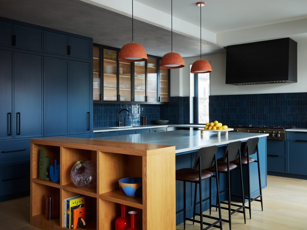 Kitchen cabinet color trends in a bold interior by Decorilla designer, Jonathan K.