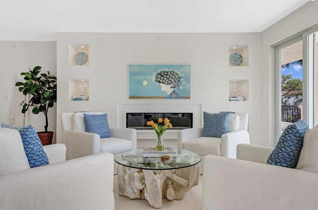 Miami decorating style in a living room by Decorilla designer, Michael J.