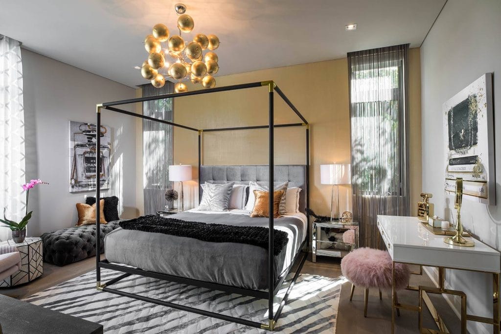 Miami decor style in a glam bedroom by Decorilla designer, Renata P.