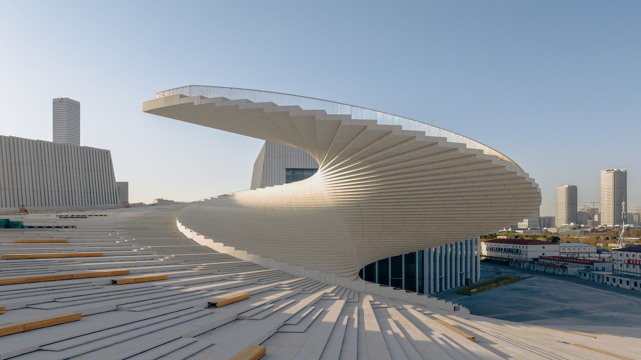 Staircase view of Snøhetta's Shanghai Grand Opera House