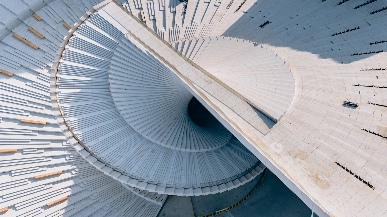 Up-top staircase view of Snøhetta's Shanghai Grand Opera House