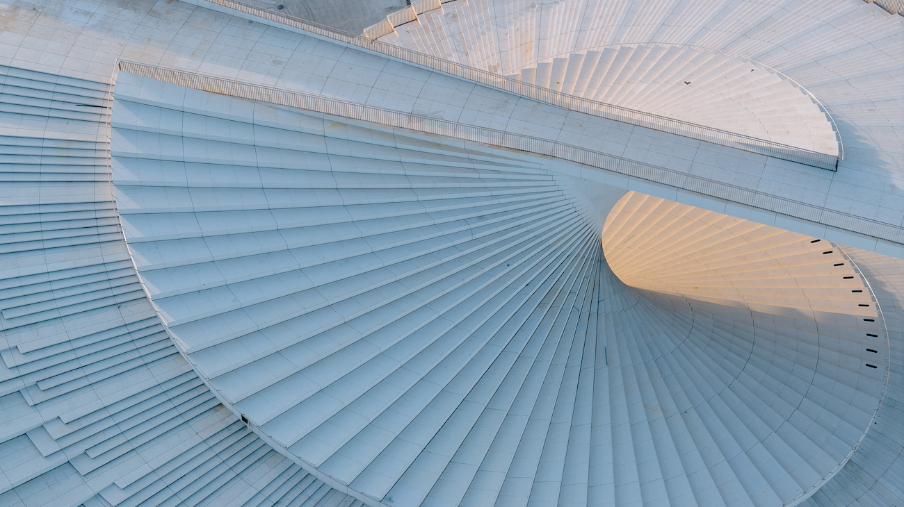 Up-top staircase view of Snøhetta's Shanghai Grand Opera House