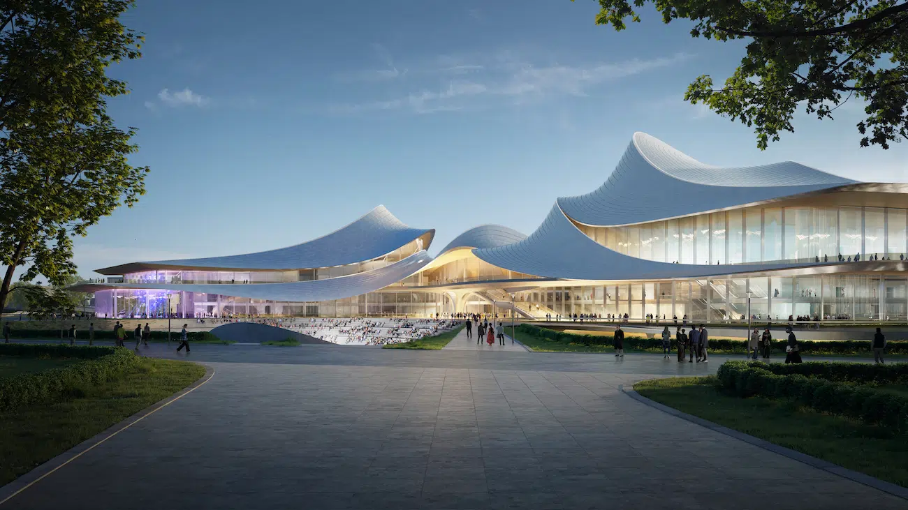 Exterior view of Shaoxing Culture and Art Center by Zaha Hadid Architects