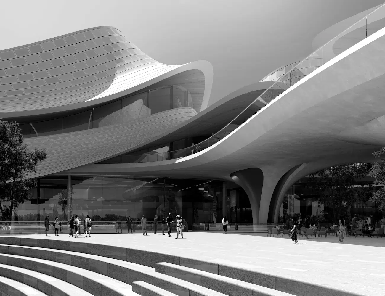 Close-up of Shaoxing Culture and Art Center by Zaha Hadid Architects