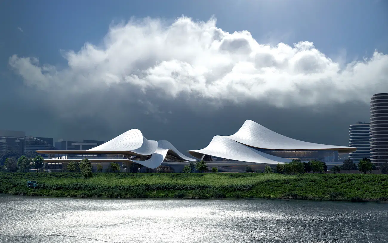 Shaoxing Culture and Art Center by Zaha Hadid Architects with clouds
