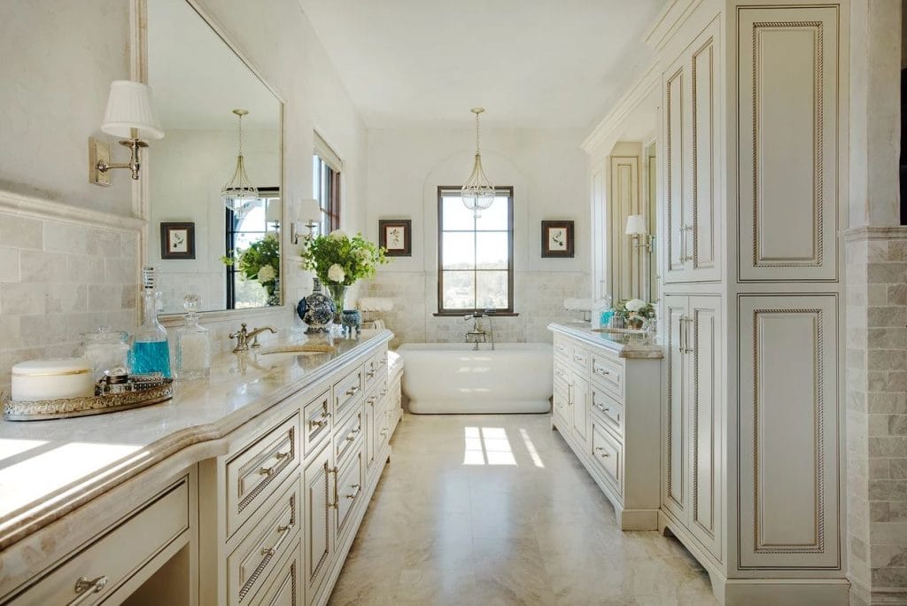 Bathroom trends 2026 in a transitional interior by Decorilla designer, Dallas T.