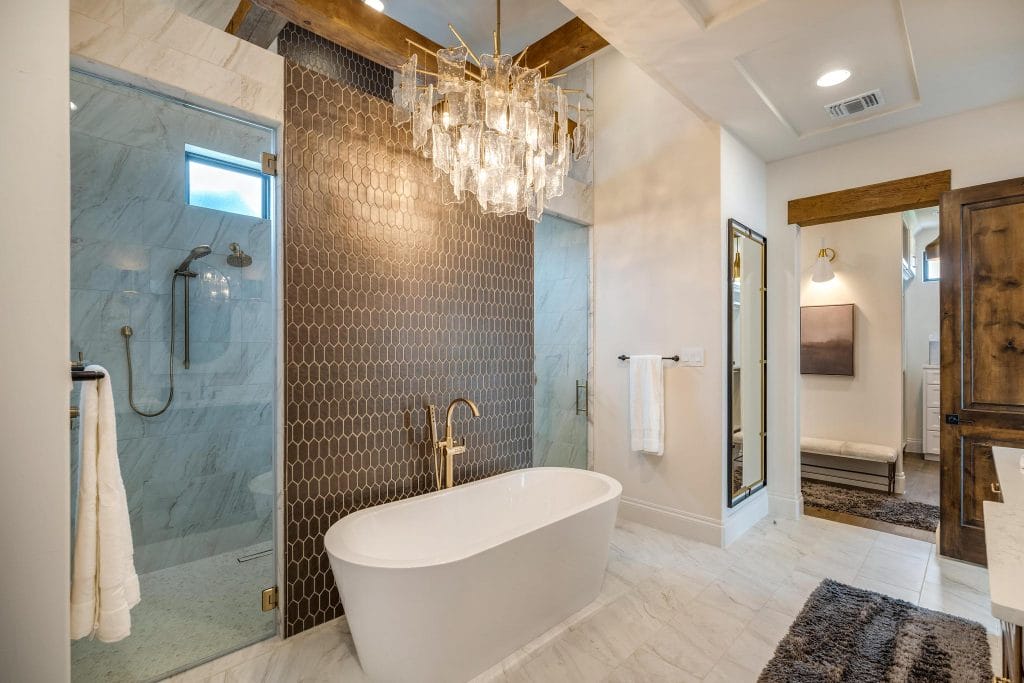 Creative bathroom trends 2026 in a transitional interior by Decorilla designer, Erica G.