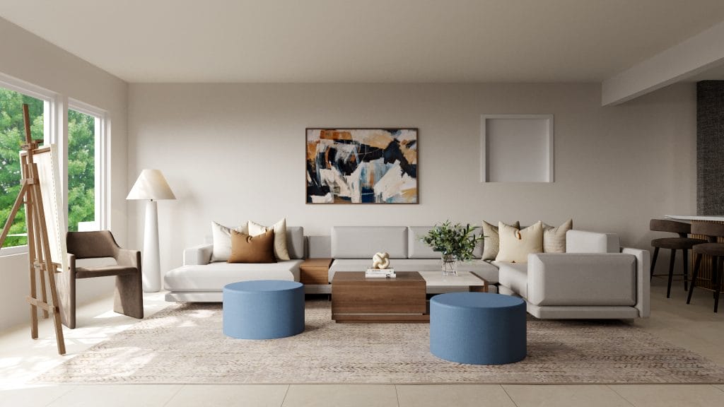 Modern minimalist home decor in a family room by Decorilla