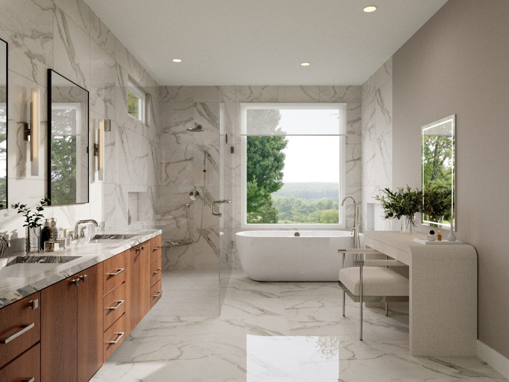 Textured surfaces create variety in this modern minimalist interior design by Decorilla