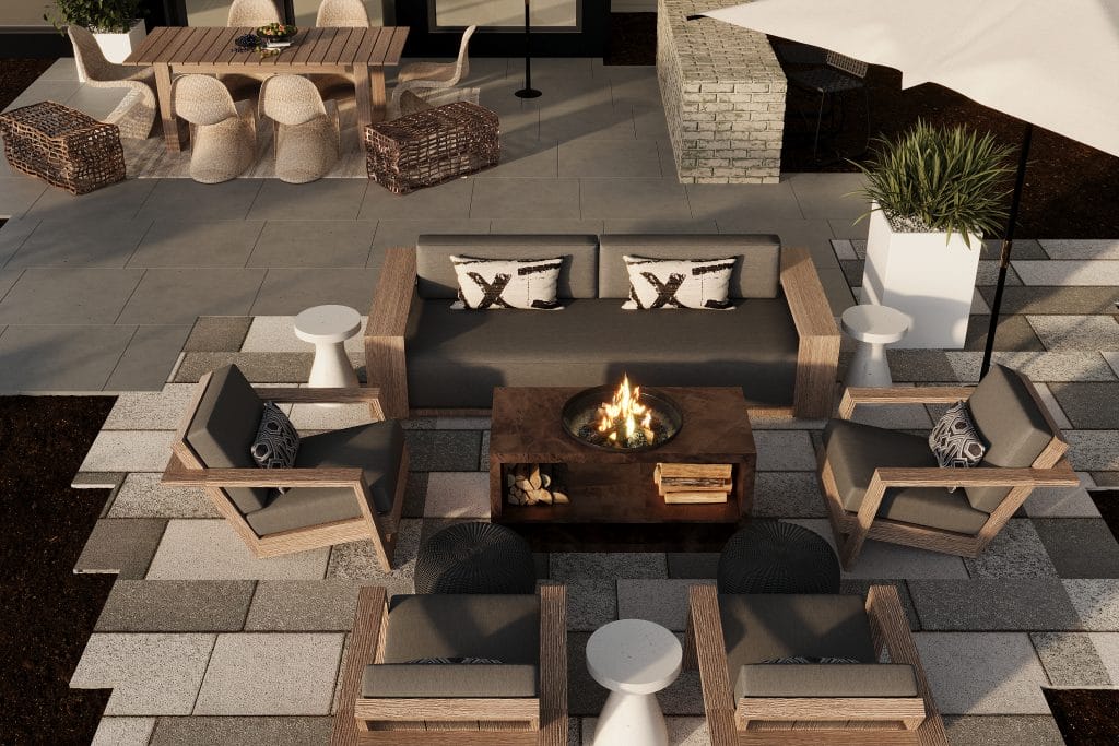 Organic modern patio furniture in a layout by Decorilla
