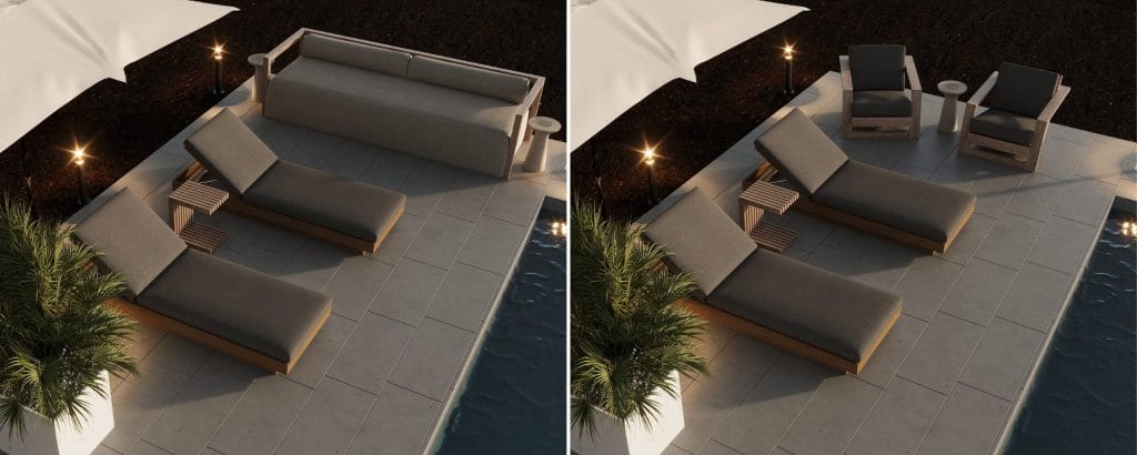 Modern organic patio and poolside design variations by Decorilla