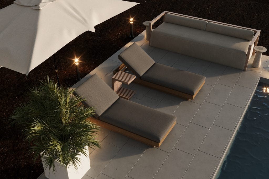 Modern organic patio and poolside by Decorilla
