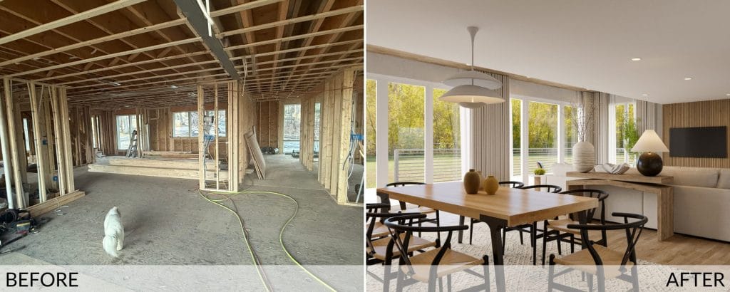 Modern Scandi living space before and after design by Decorilla