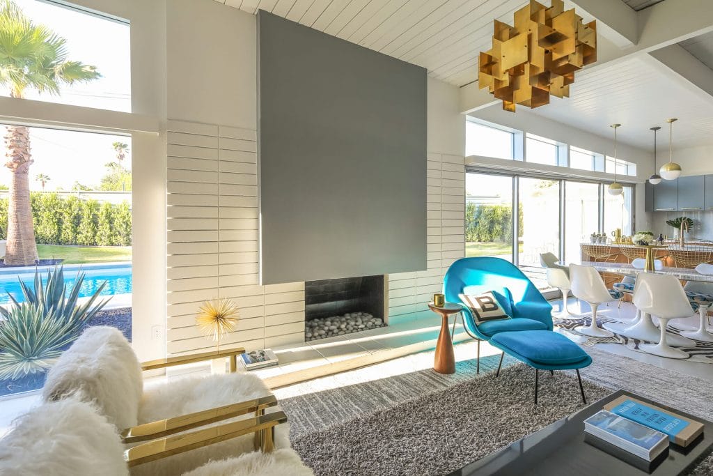 Faux fur and retro living room trends 2026 in an interior by Decorilla designer, Michelle B.