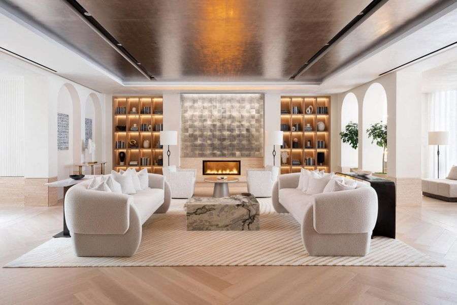 Living room trends 2026 in a quiet luxury white interior by Decorilla designer, Leonora M.