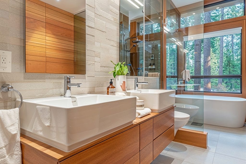 Mid-century modern bathroom interior design by Decorilla