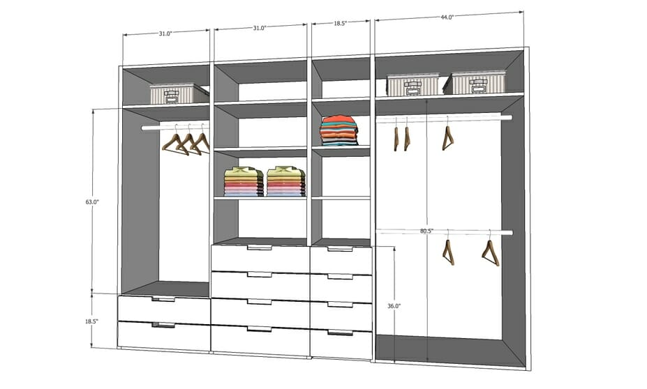 Online closet design elevation by Decorilla