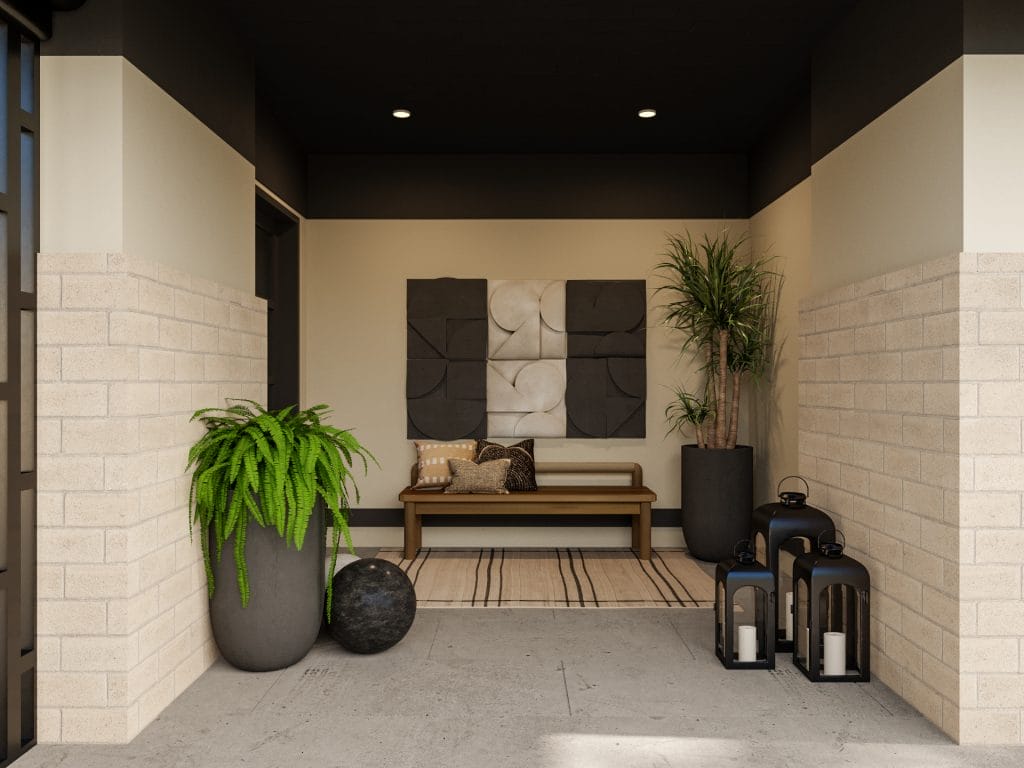 Creative outdoor entryway design by Decorilla