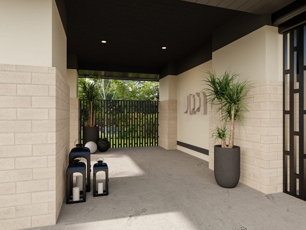 Minimalist exterior foyer by Decorilla