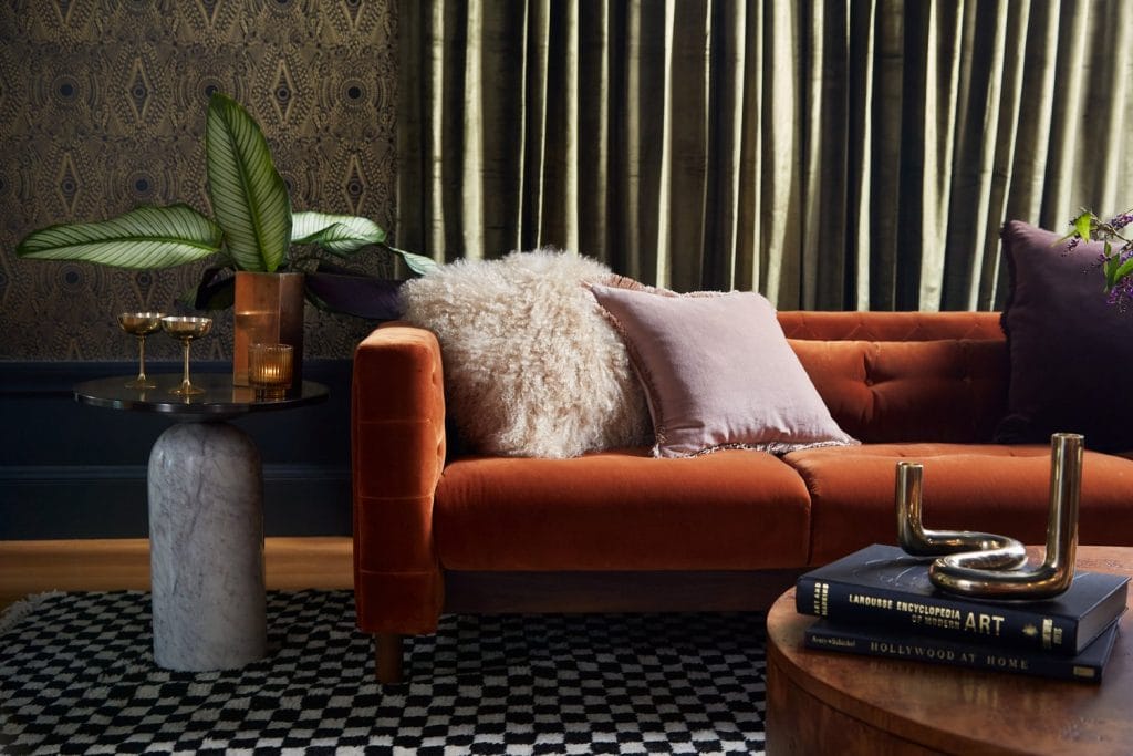 Moody layered interior by Decorilla designer, Bridget B