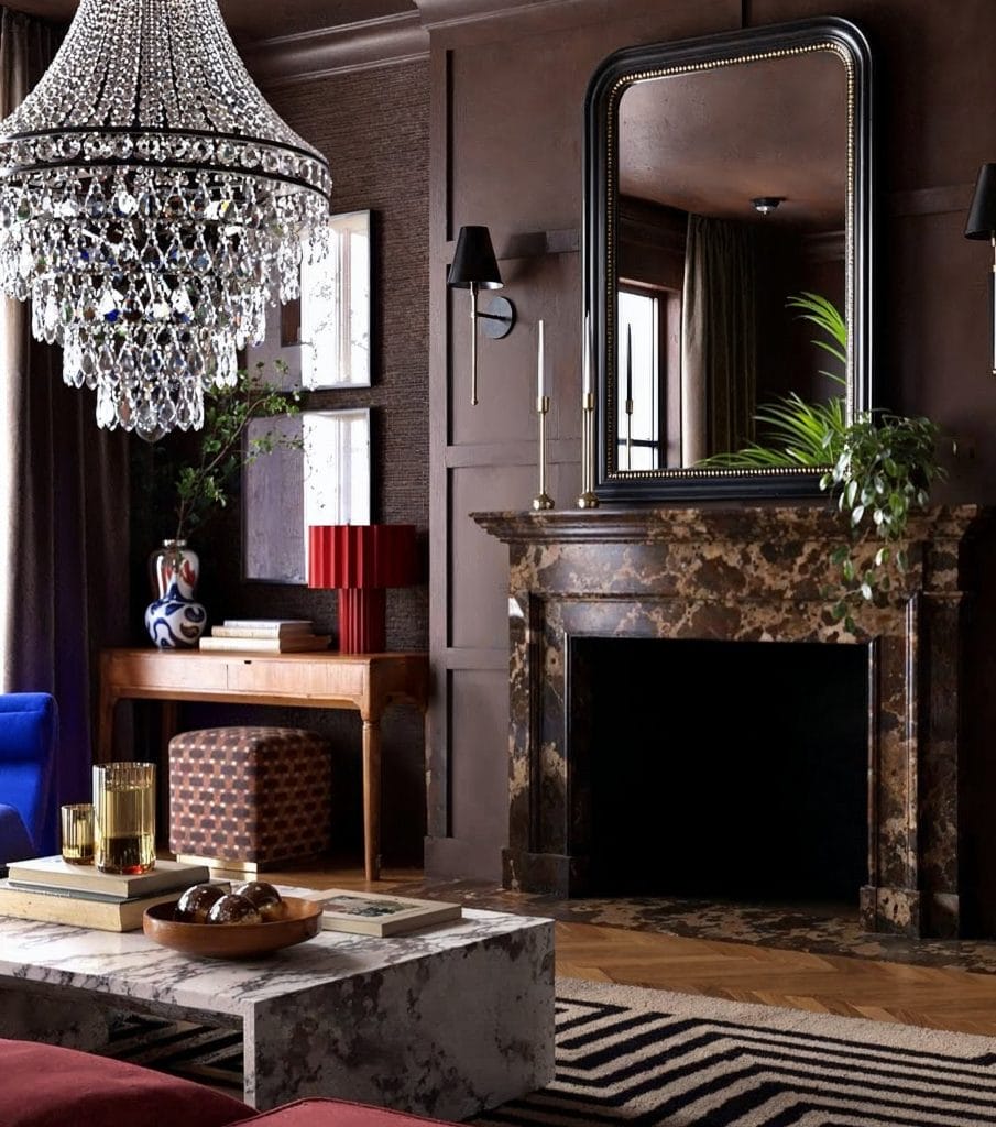Classic dark academia living room by Decorilla designer, Marya W.