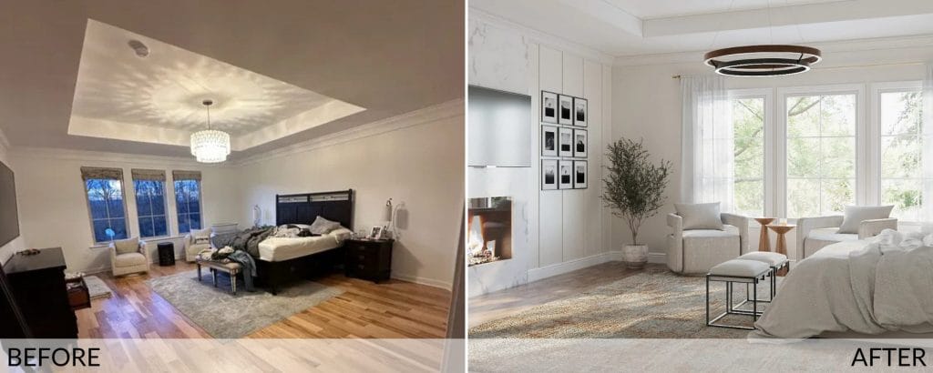 Contemporary bedroom interior before and after design by Decorilla