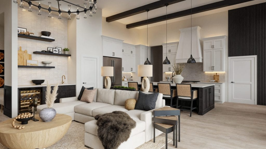 Modern neutral living & dining room interior by Decorilla designer, Casey H.—Decorilla reviews