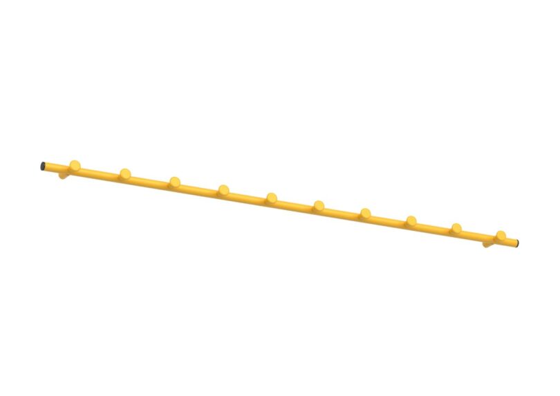 A long, yellow, cylindrical rod with evenly spaced round knobs along its length, set against a white background.